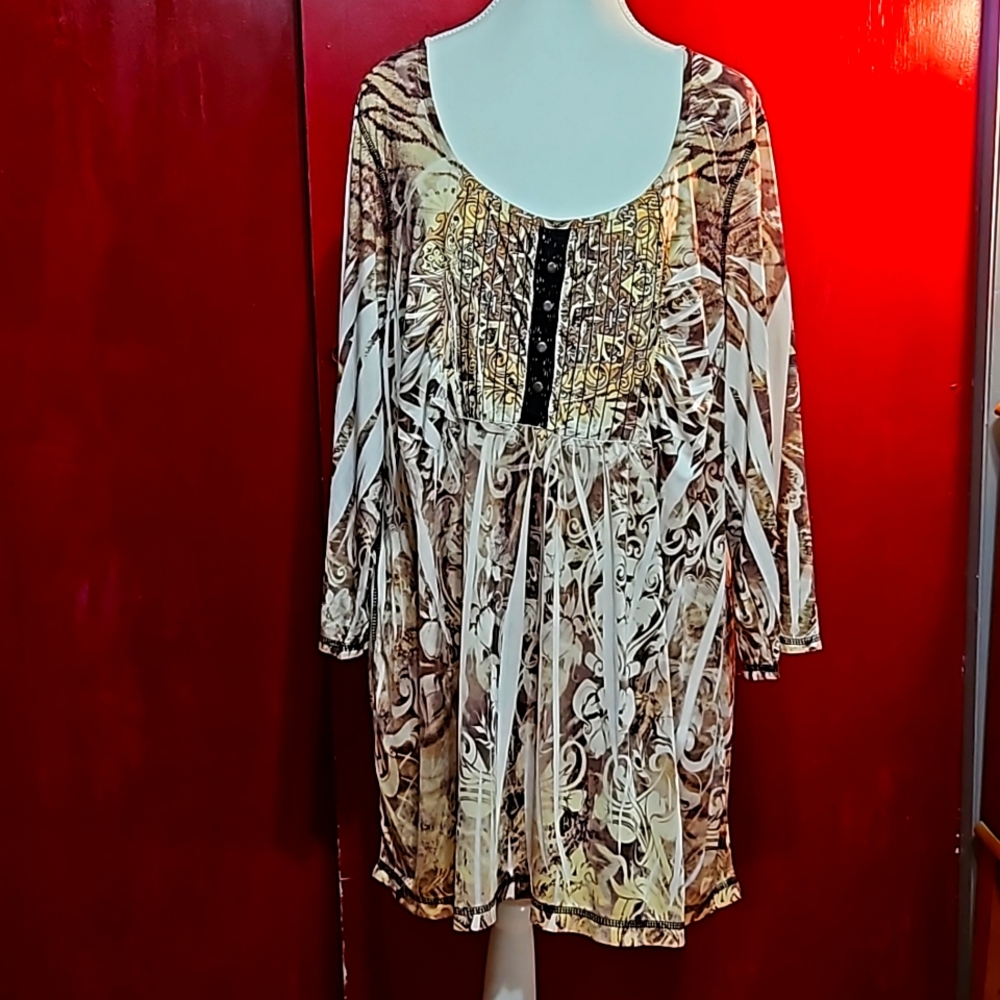Cato Brown & White Tunic Top